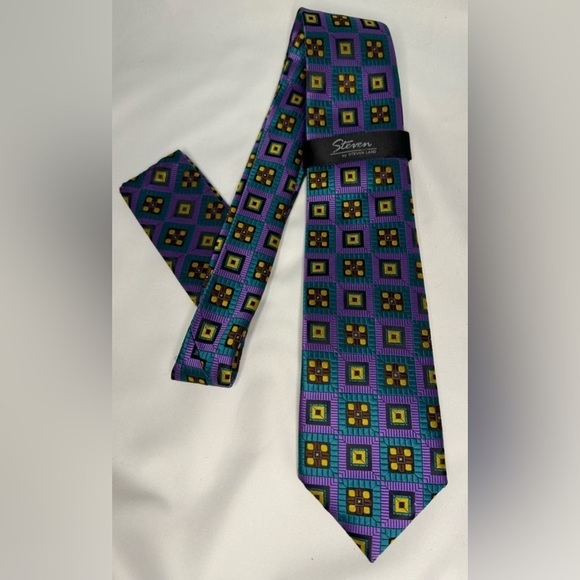 NEW Steven Land Men’s Tie with Double Sided Matching Pocket Square - Picture 4 of 11
